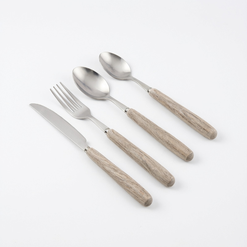 白蜡木柄不锈钢餐具四件套